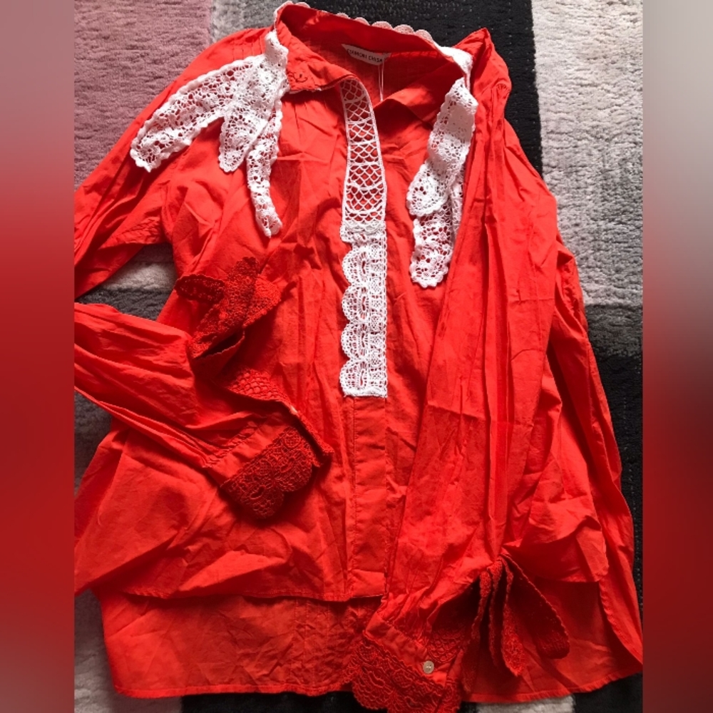 tsumori chisato Japan orange cotton lace Blouse new rare - Picture 9 of 11